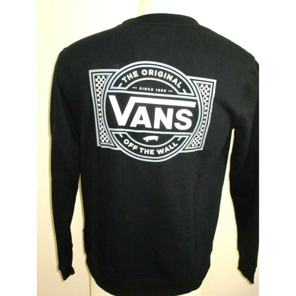 Vans Men's Classic Off The Wall Crewneck sweatshirt Since 1966 Black White NWT - Picture 2 of 2